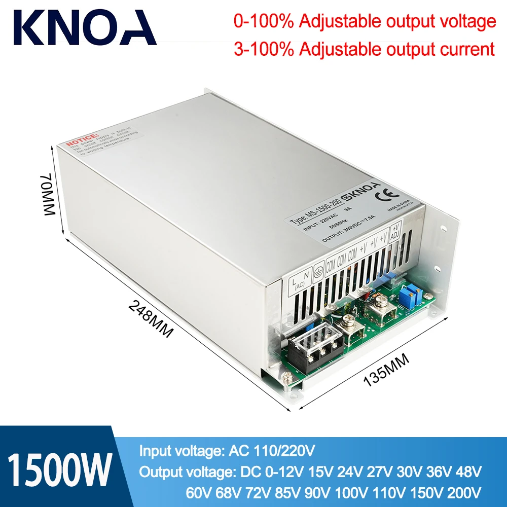 

Switching Power Supply MS-1500W 110V 220V AC/DC 12V 15V 24V 36V 48v 60V 72V 85V 110V 150V 220V Voltage Current Adjustable SMPS