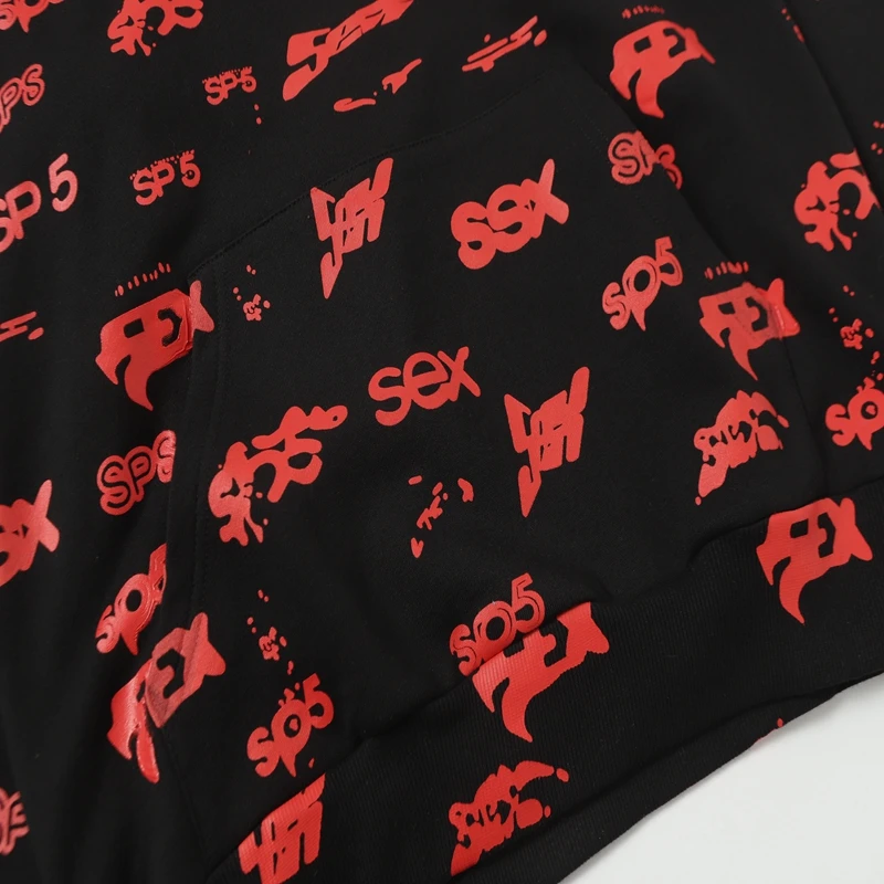 عارضة هوديي البلوز الشارع Sle الأحمر إلكتروني طباعة فضفاضة تناسب ex مريحة Fce طويلة Sve الخريف Faion العلامة التجارية