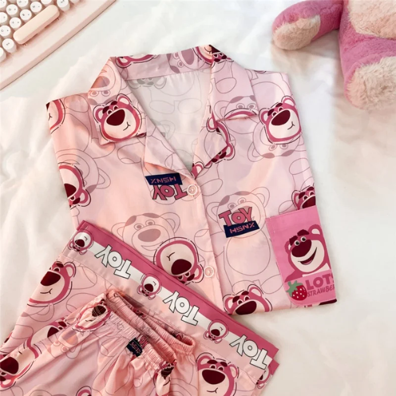 Print Two Pieces Pajamas Set Summer Stain Pajamas Fashion Home Clothes Ladies Casual Shorts and Top Set Pijamas