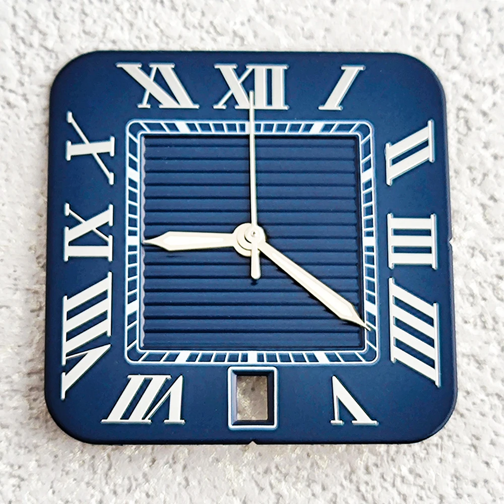 NH35 قرص مربع معدل قرص روماني شعار الساعة 6، نافذة التاريخ مناسبة للطي مشبك مربع إكسسوارات ساعة سانتوس