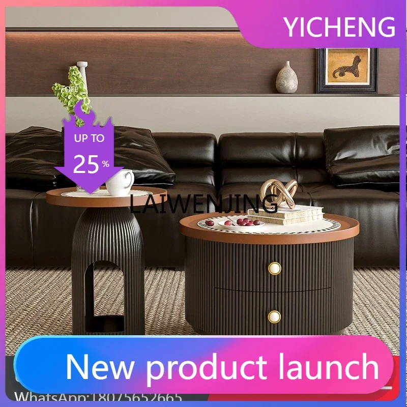 

LYY medieval style coffee table household living room small apartment design high-end round tea table