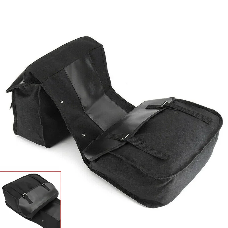 Motorcycle Touring Saddle Bag Black Canvas Waterproof Panniers Motorbike Luggage