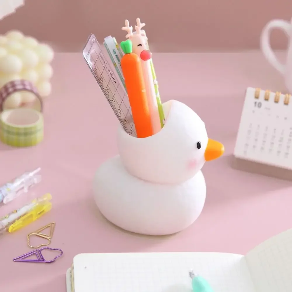 Pen Holder Cute Duck Shape Multifunctional Plastic Cartoon Duck Pencil Pot Container Desktop Storage Organizer Student Supplies