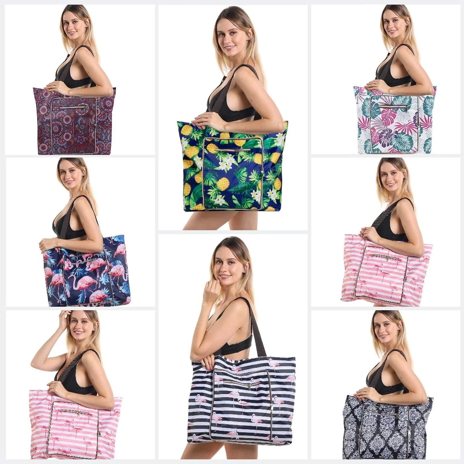 Borsa Tote impermeabile grande pieghevole 2In1 con cerniera per spiaggia, viaggio, palestra e nuoto borsa a tracolla per Shopping moda donna