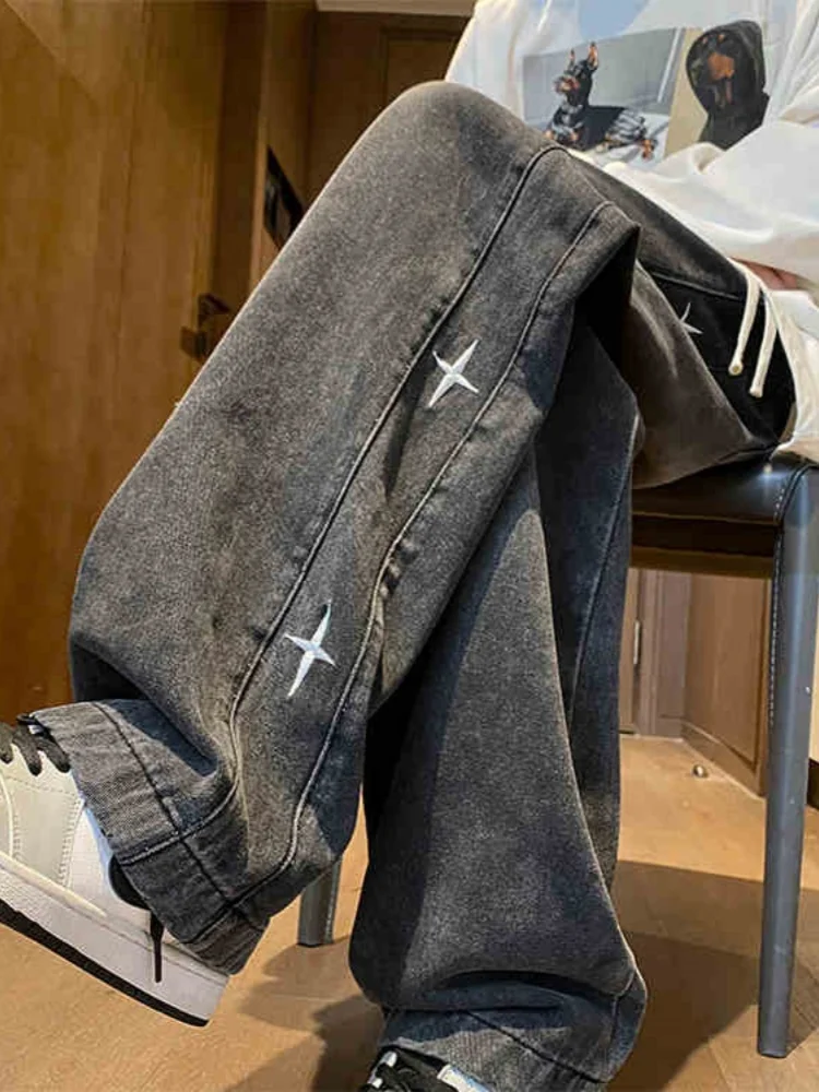 

Мужские джинсы в американском ретро-стиле хип-хоп, свободные, прямого кроя, весенние, новые, трендовые, молодежные, длинные брюки для весны и осени