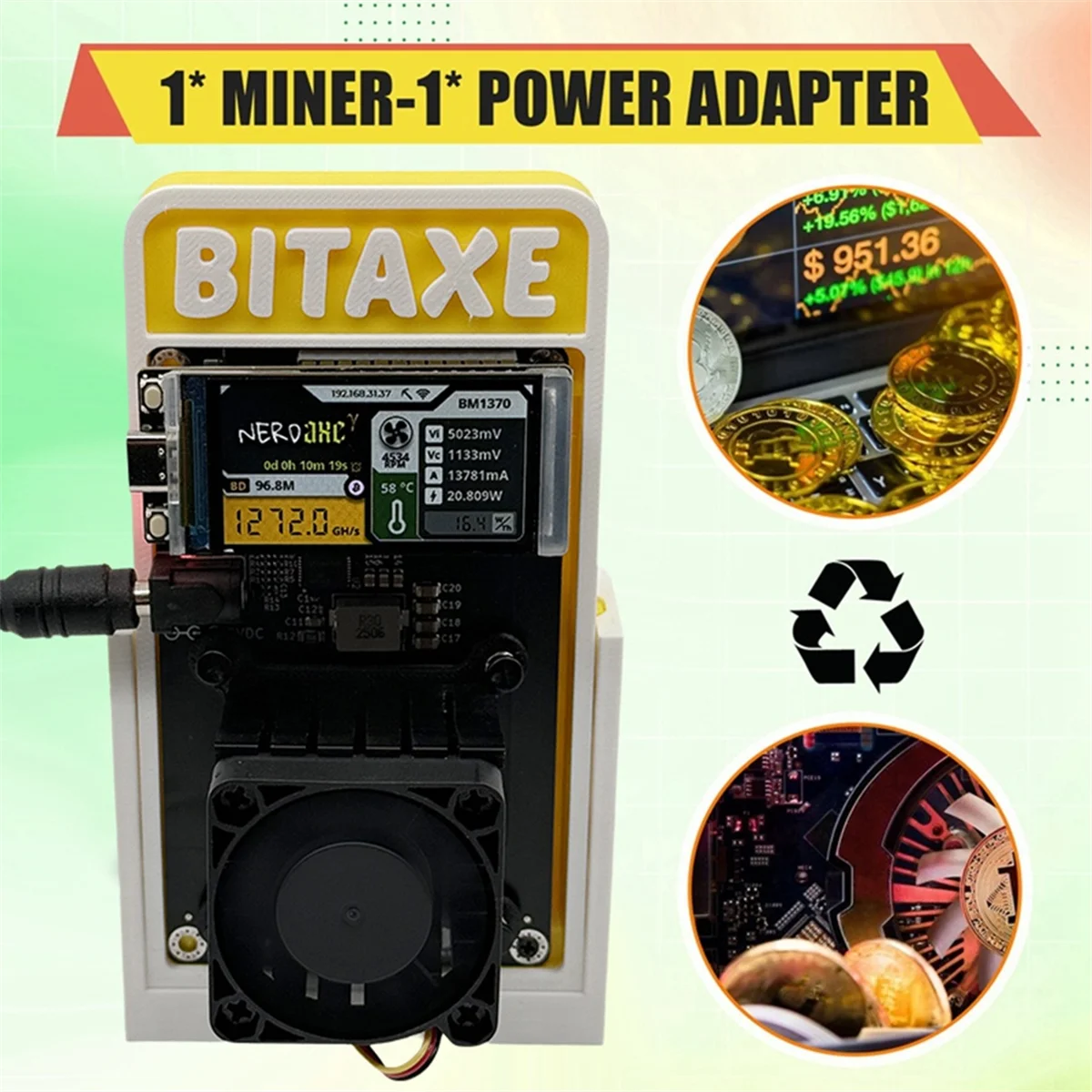 Битаxe Gamma Nerdaxe 601 1200GH/S 1,2TH/S BTC Solo Miner 18-22 Вт BM1370 Asic от Antminer S21 Pro Bitcoin Miner BR PLUG