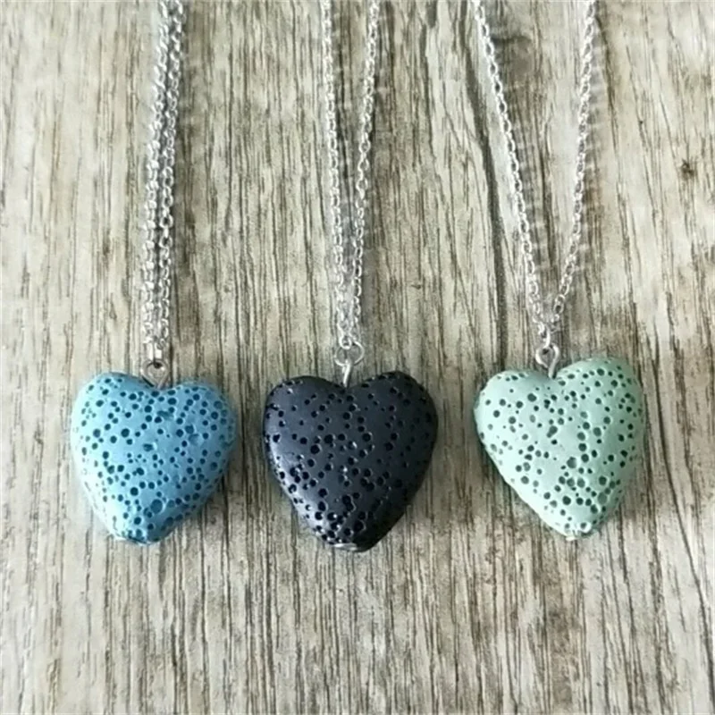 2cm Heart Lava Stone Pendant Aroma Essential Oil Diffuser Free Chain Necklace Aromatherapy Jewelry for Women Men