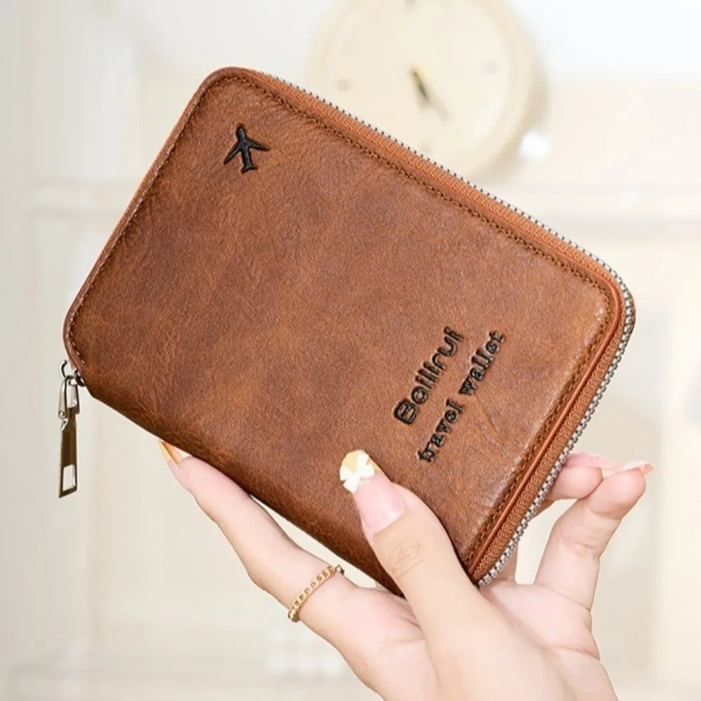 

Multi-functional Travel Passport Wallet Zipper RFID Anti-theft Passport Bag Large Capacity PU Leather Credit ID Card Holder