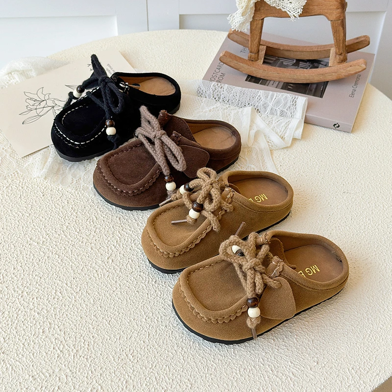 

Children's Casual Shoes 3-18 Years Old Khaki Boys Girls Single Shoes Four Seasons Brown Soft Non-slip Kids Outside Wear Slippers