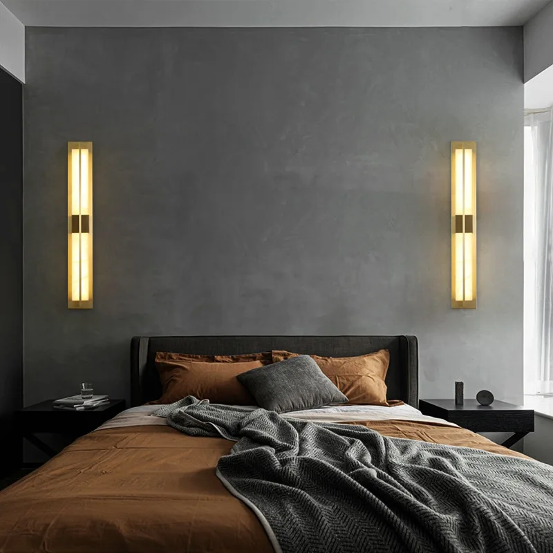 lamp rectangular natural marble wall light hotel corridor brass sconce