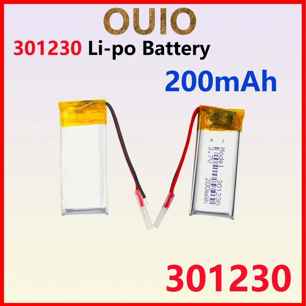 3.7v 200mah lithium polymer battery 301230 li-polymer Rechargeable battery 301230 For bluetooth earphone toy recording pen sound