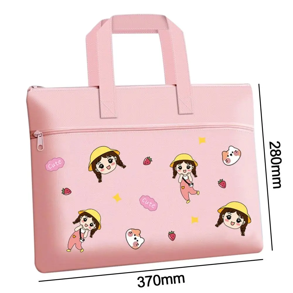 Cartoon Print Tote School Bag Multifunction Large-capacity Zipper Tutorial Bag Art Storage Bag Oxford File Bag