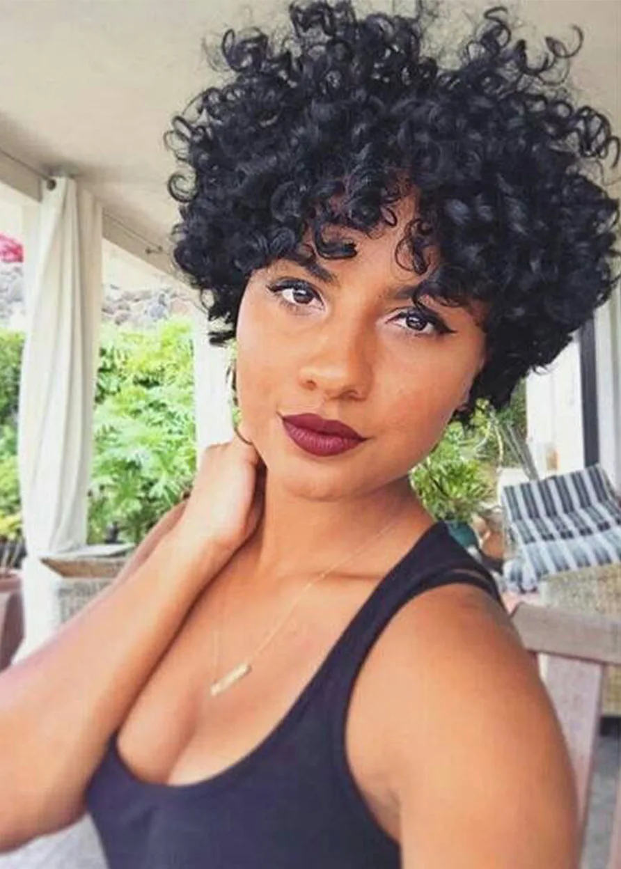 Parrucche Capless per capelli sintetici corti e profondi dall'aspetto naturale per donne afroamericane da 8 pollici