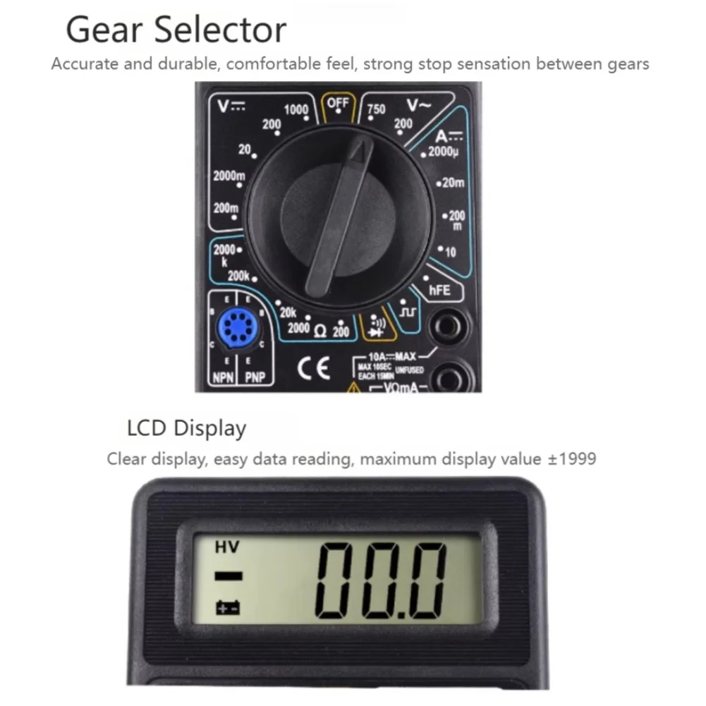 DT832 Handheld Multimeter with Digital Readout for DC AC Voltage Resistance Diode Forward Voltage and Transistor