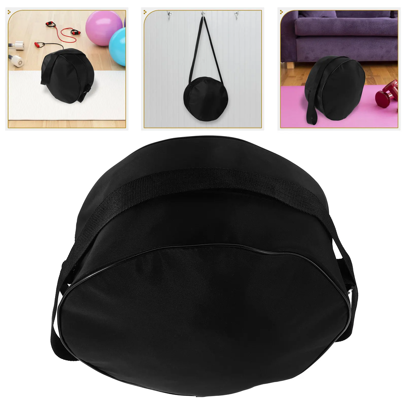 

Yoga Wheel Storage Case Black Lightweight Shockproof Cushion Pockets Adjustable Strap Fitness Pilates Gym Travel Yoga