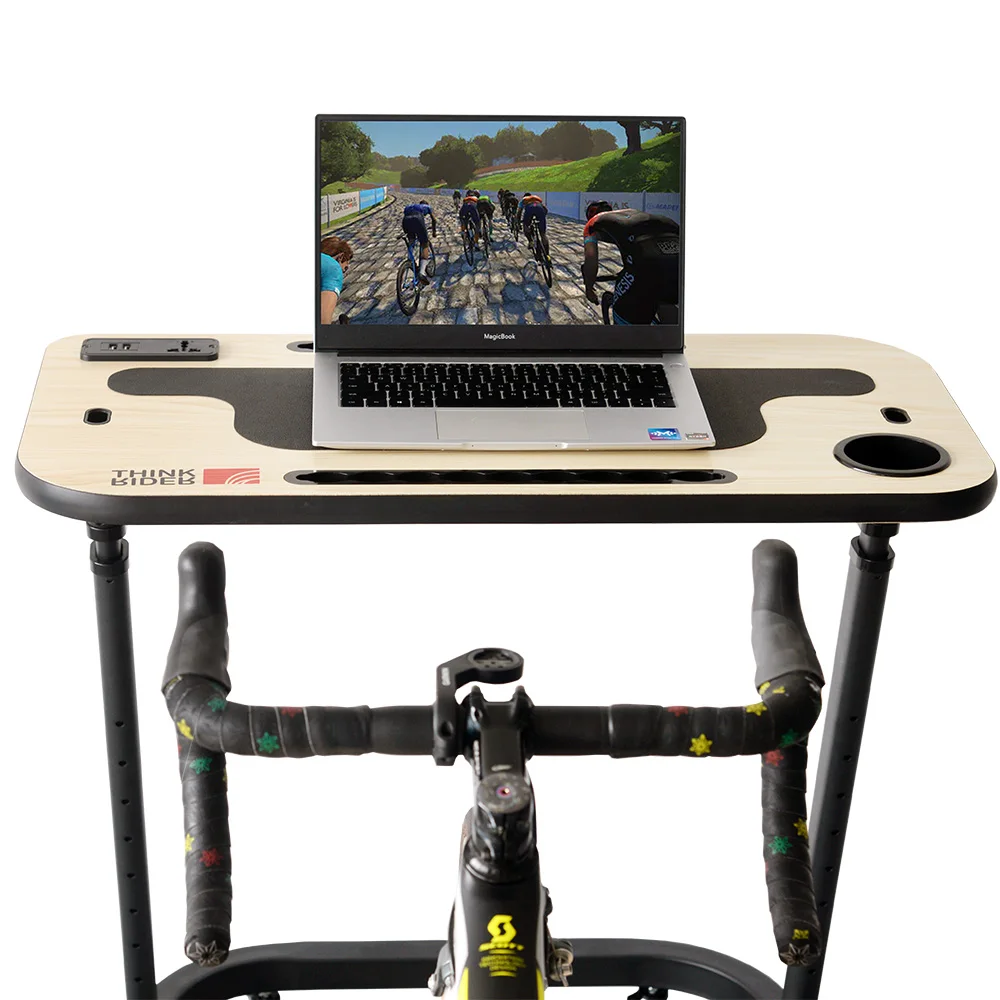 

Bike Trainer Table Desk with USB/AC Socket Height Adjustable Turbo Cycle Trainer Table Desk with Wheels for Ipad/PC
