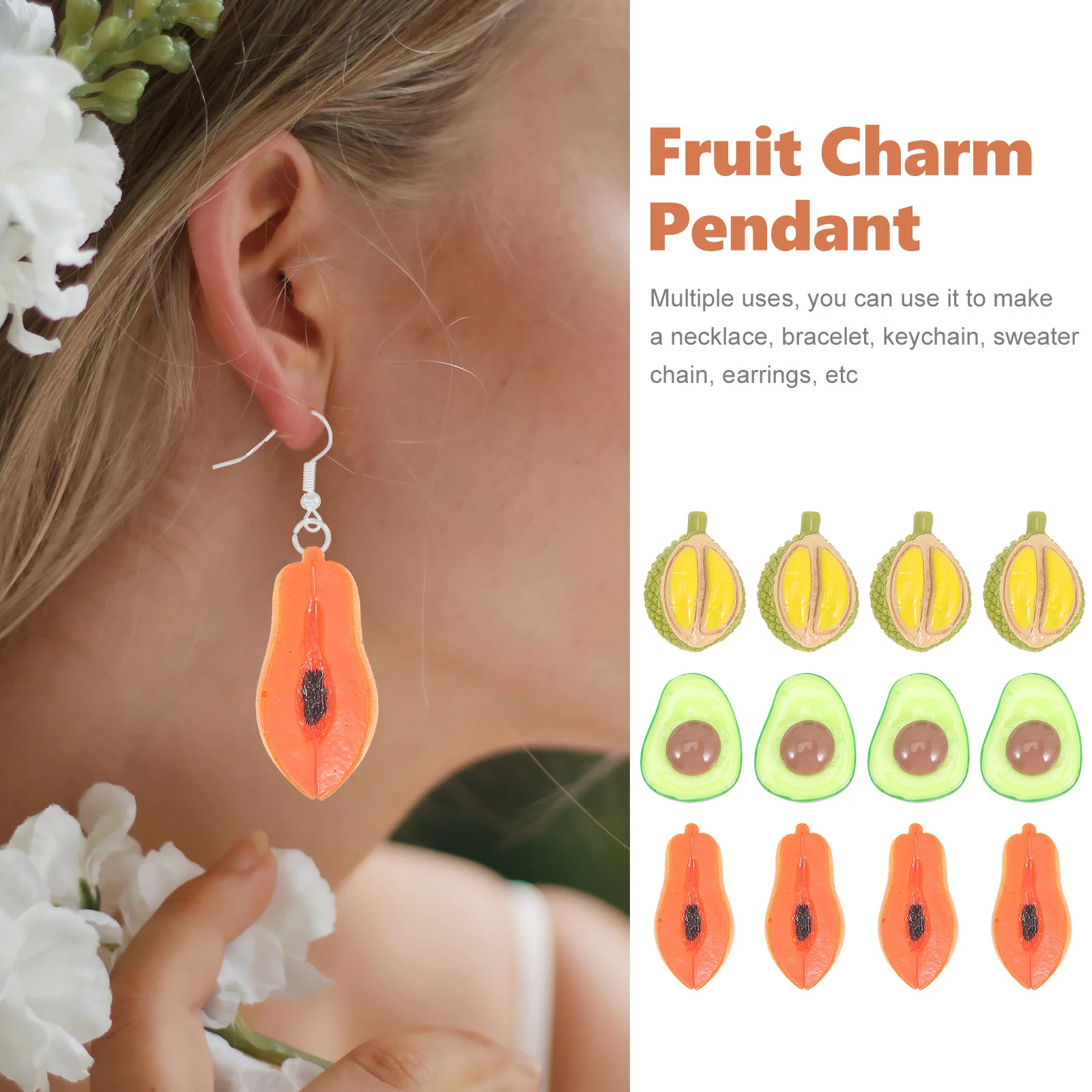 

12Pcs Fruit Charms Decorative Resin Pendants for DIY Jewelry Making Necklace Bracelet Keychain Craft Accessories