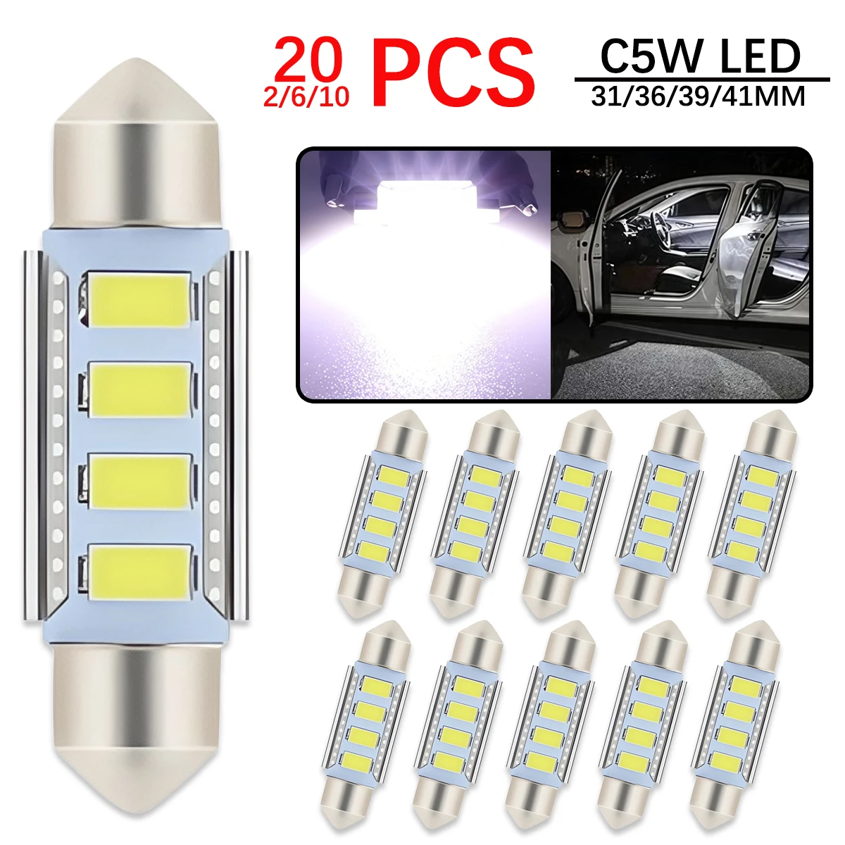 

2/6/10/20PCS Canbus C5W Led Bulb C5W Car Festoon Light Bulb 5730 Chip 3SMD 31/36/39/41MM Led Auto Interior Reading Lamp 12V