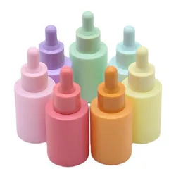 7X 3X 1x30ml Macaron Round Thick Glass Dropper Bottles for Essential Oils Essence Eye Drop Pipettes Cap Refillable Flat Shoulder
