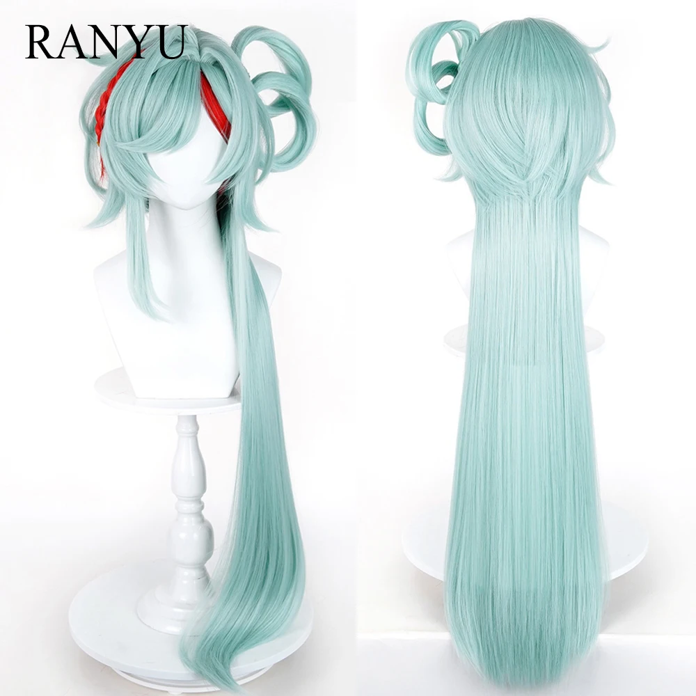 

Long Straight Green Highlights Red Synthetic Wigs with Bangs Anime Game Cosplay Fluffy Wig for Daily Party
