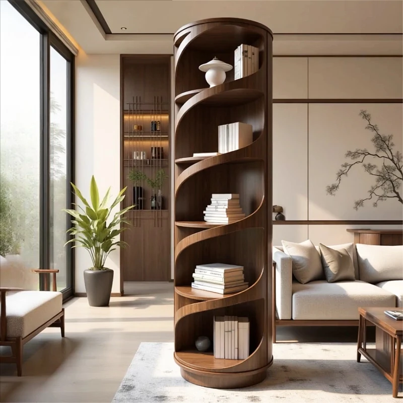 

Household Creative Black Walnut Rotating Bookshelf Solid Wood Shelf Living Room Storage Rack Storage Display