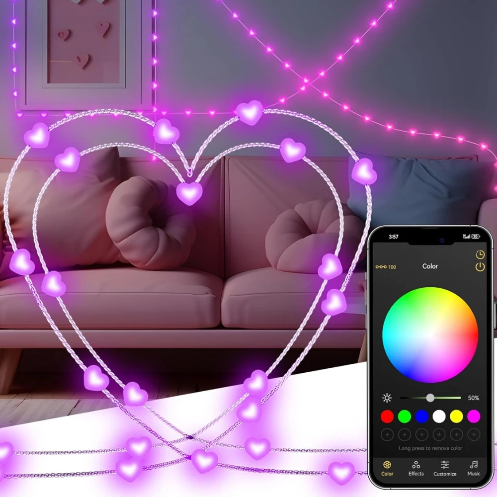 

Smart Christmas String Lights, 20M RGB USB Fairy Lights APP Control, Dimmable Garland Music Sync for Room Valentine's Day Decor