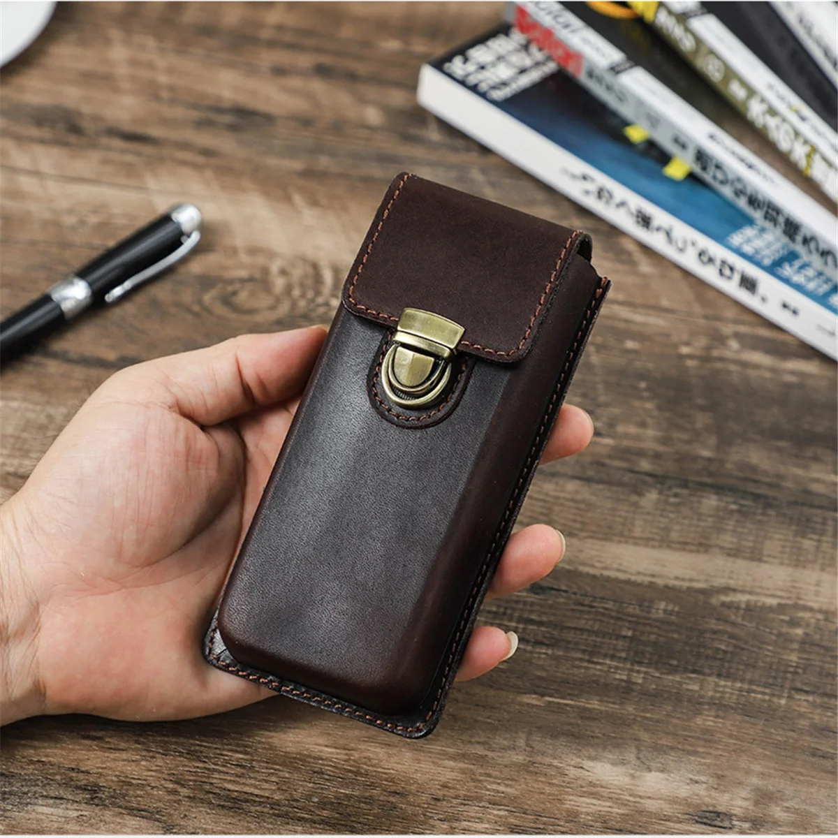 AAAE Handmade ของแท้หนัง Fountain ปากกา Fountain ดินสอสํานักงานเครื่องเขียนโรงเรียน 3 ช่อง