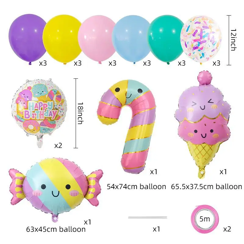 Bunte Sommer-Bonbon- und Eiscreme-Themenballons Rosa Geburtstags-Prinzessinnen-Schokoladen-Donut-Folienballons-Set – Detail 3