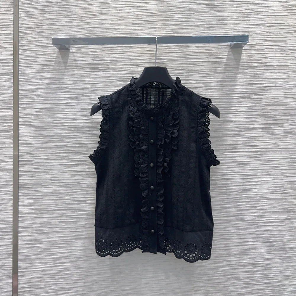 

High-quality 2026 summer new style women's sleeveless casual shirt with lace decoration, stylish and elegant xy2640810