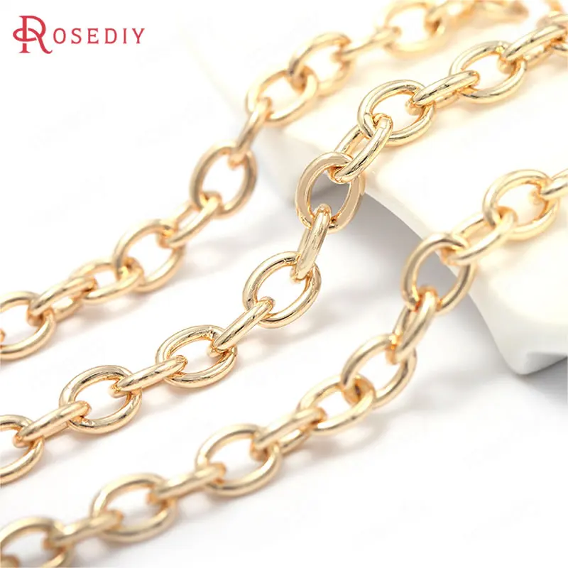 50CM Per Piece Chain Link 6x8MM 24K Gold Color Brass Oval Shape Necklace Chains Jewelry Making Supplies Diy Findings Accessories