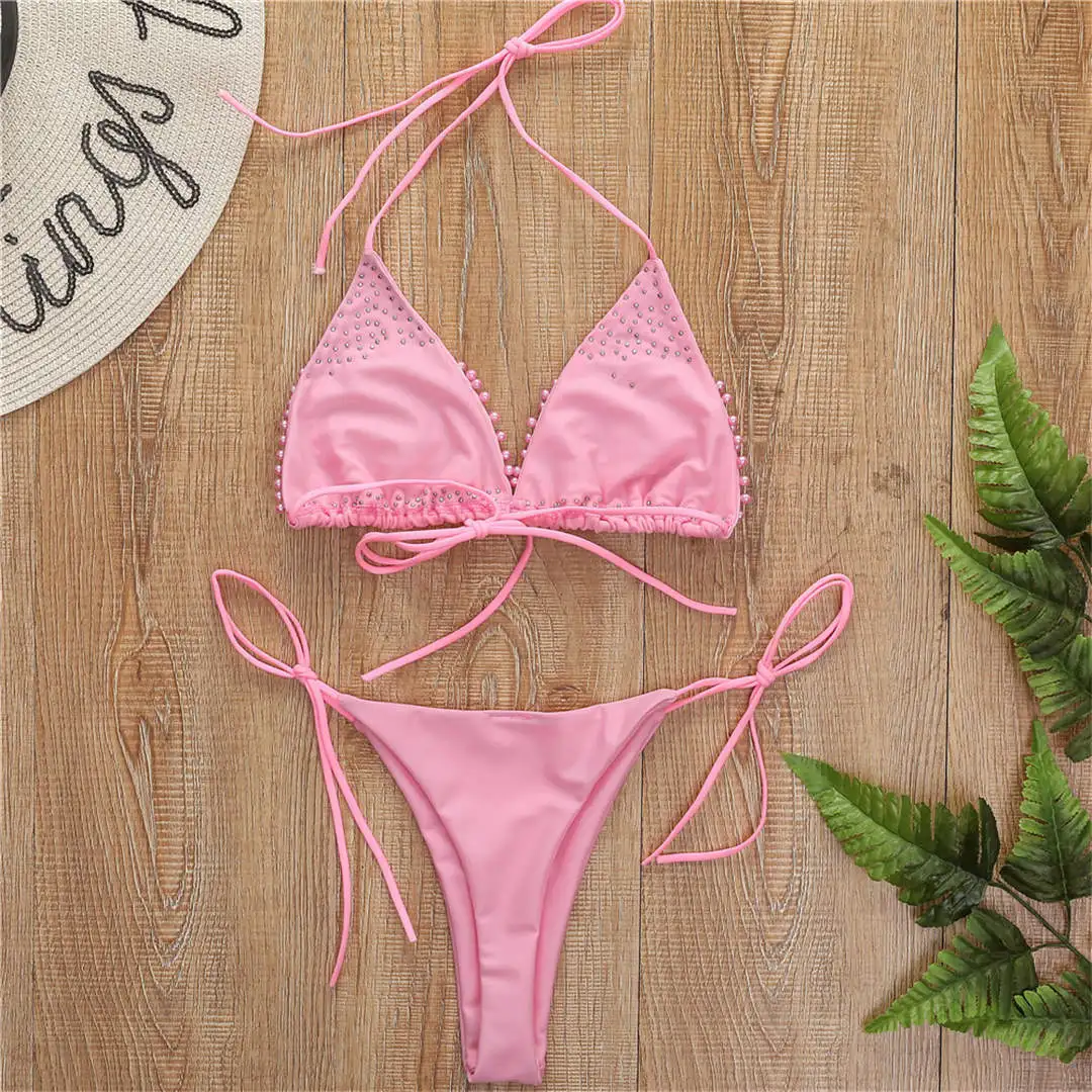Sexy Neckholder-Mini-Bikini, Damen-Badeanzug, zweiteiliger Bikini-Set, luxuriöser Perlen-Badeanzug, Badebekleidung für Damen, V2090 – Detail 26
