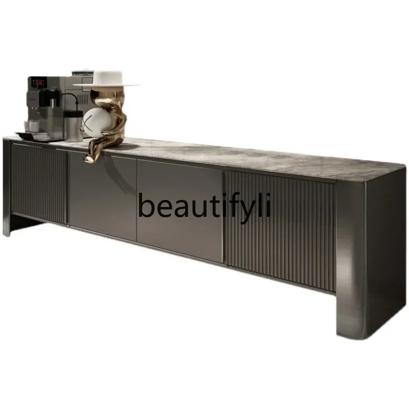 

zz1Rock slab TV cabinet coffee table combination simple modern living room gray minimalist solid wood floor cabinet