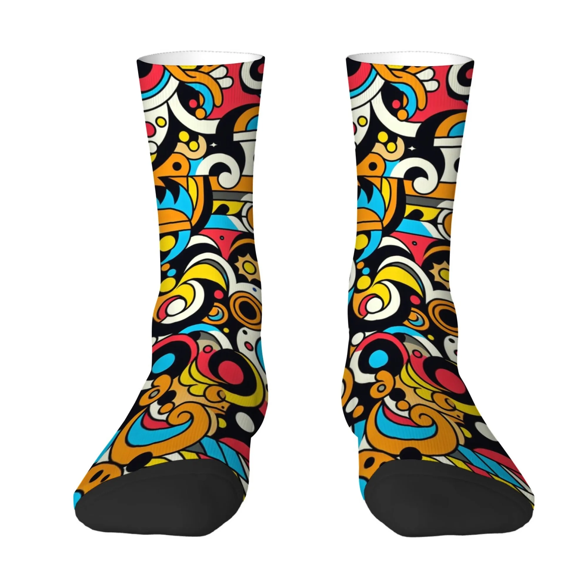 Abstract Fluid Graffiti Print Men's Mid-calf Socks Postmodern Art  Rebellious Personality Comfortable Breathable Non-slip Socks