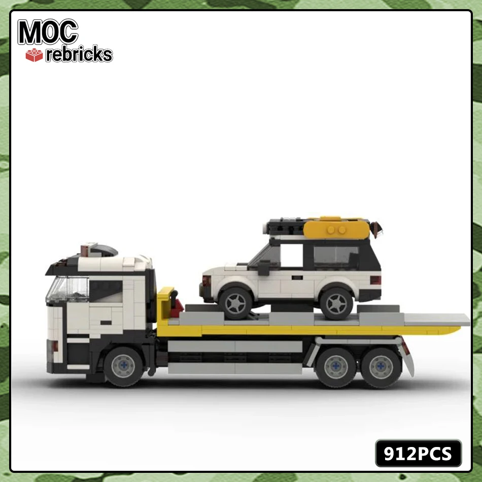 MOC Modern City Bricks Speed Champion Breakdown Truck Road Trailer Building Blocks DIY Model Bricks Sets Boy Birthday Toys Gifts