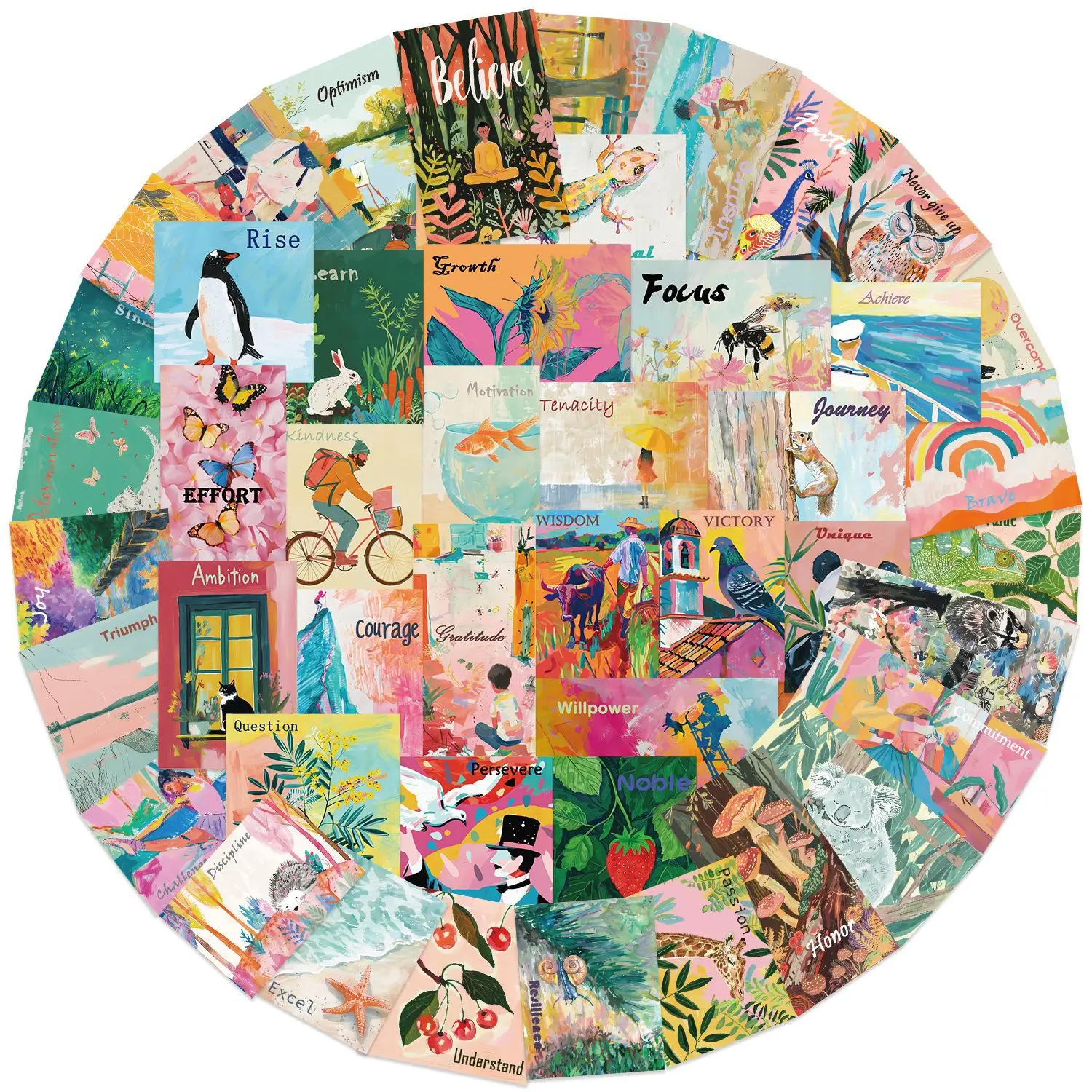 50개 레트로 영감을 주는 수채화 아트 포스터 스티커 DIY 모바일 기타 노트북 여행가방 물병 방수 스티커