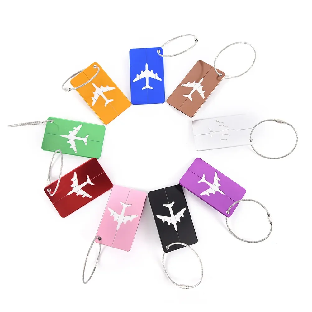Hollow Airplane Luggage Tag, Metal Suitcase Tag with Steel Wire Loop, Anti-Lost Baggage Label