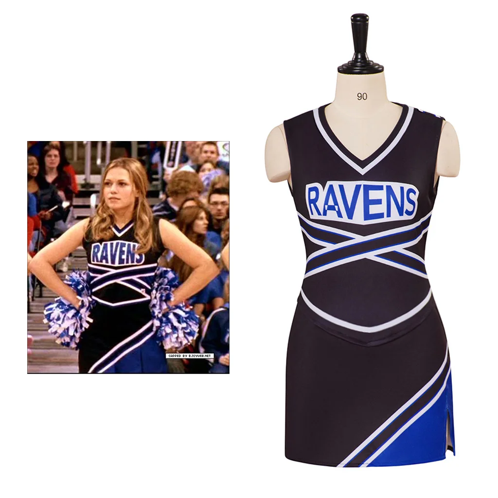 

One Tree Hill Cheerleading Cosplay Blue Ravens Printed Cheerleading Dress High School Cheerleader Sexy Top Skirt Dress Set