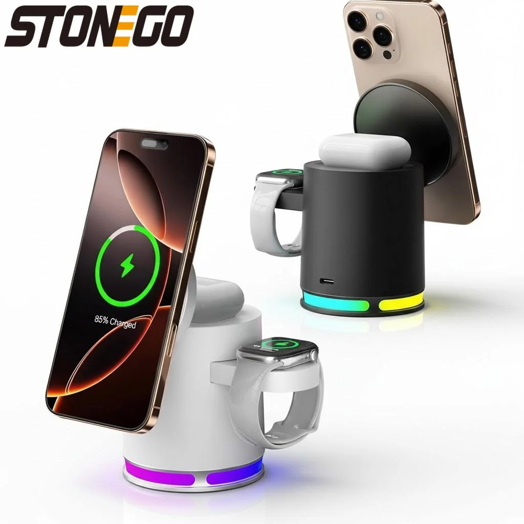 

Магнитная беспроводная зарядная станция 3-в-1 для iPhone 12 13 14 15 16 Pro Max, Apple Watch, AirPods, Samsung Galaxy – Быстрая зарядка