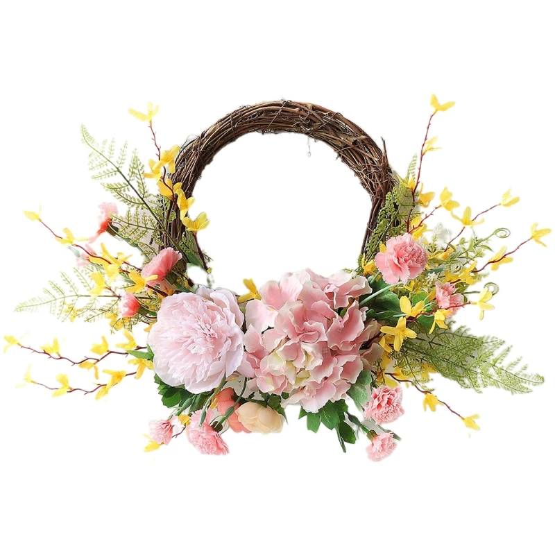 Artificial Winter Jasmine Carnations Spring Flower Wreath For Front Door Wedding