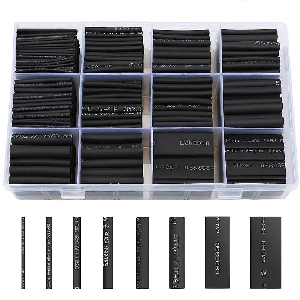 650pcs Heat Shrink Tubing Heat Shrink Tubes Black Ratio 2:1 Insulation Protection Flame Retardant Heat Shrink Sleeving Wrap Car