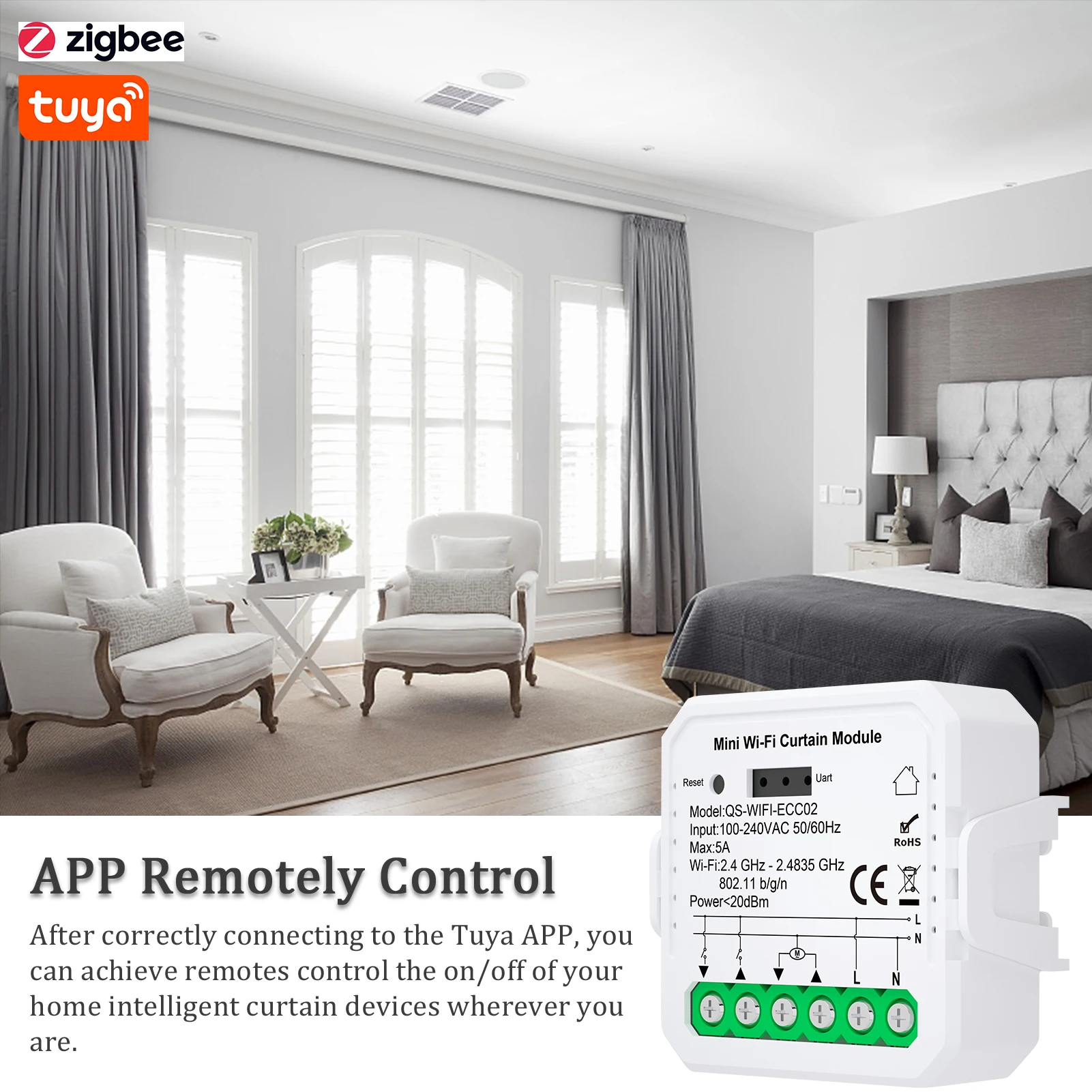 

Tuya ZigBee Curtain Module Home Intelligent Appliance Curtain Module Mobilephone APP Remotely Control Compatible Alexa Home