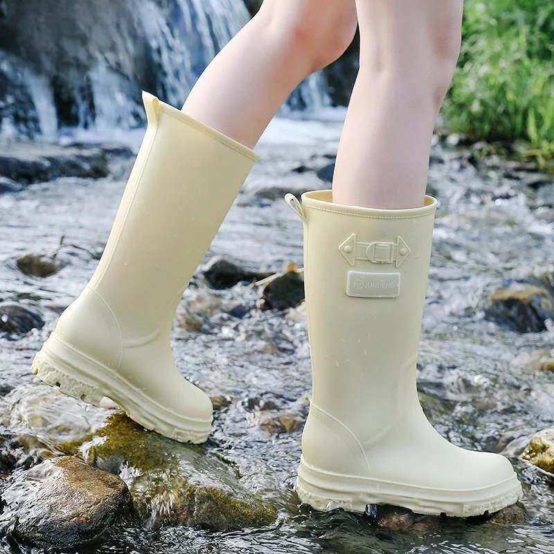 

Женские высокие резиновые сапоги с толстой подошвой, длинные, зимние, с защитой от затоплений, противоскользящие, с волнообразным рисунком на подошве, из ПВХ, для летнего сезона