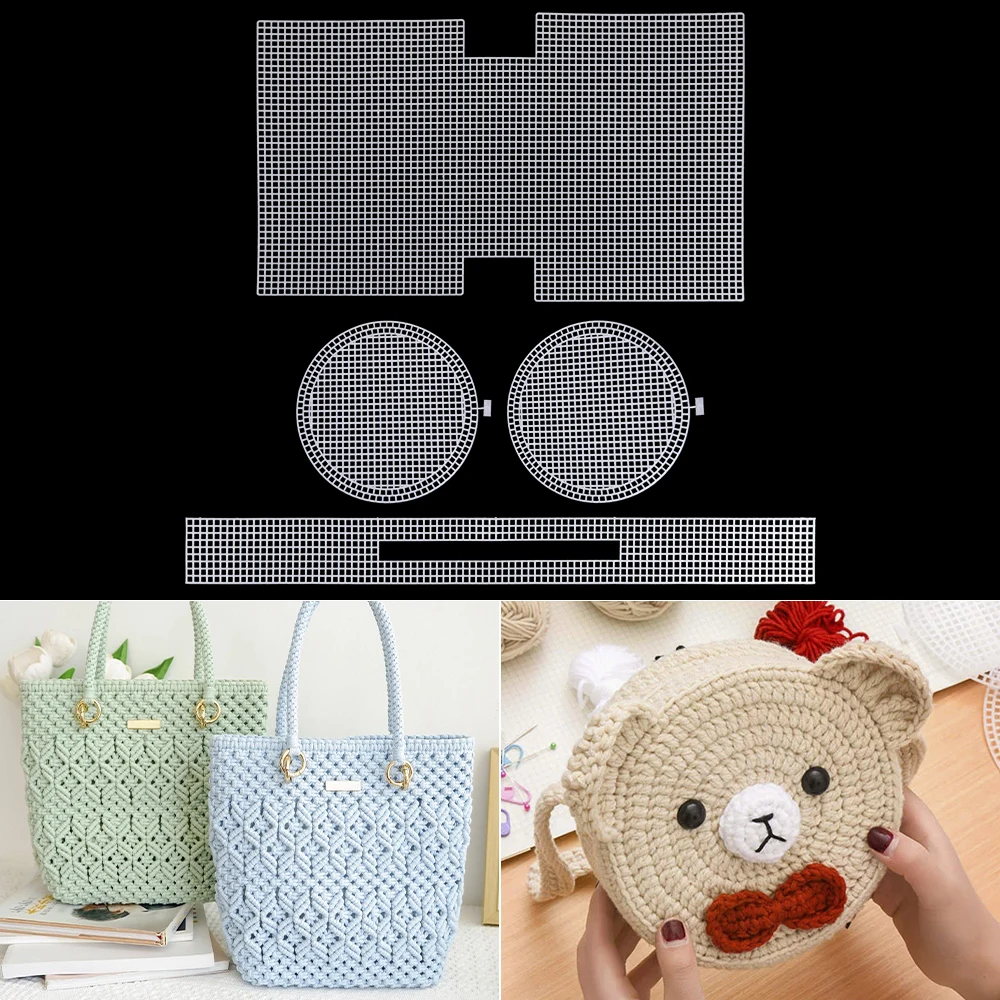 2 Stück weiße Kunststoff-Netzplatten für DIY handgewebte runde/wasserbehälterartige Damen-Umhängetaschen, Häkel-/Stricktaschen-Formwerkzeug