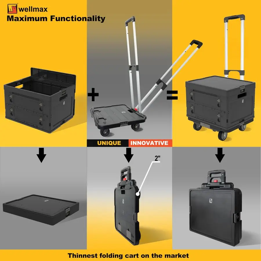 WM99800BK Wózek transportowy na kółkach, składany wózek uniwersalny dla nauczycieli, na zakupy, do biura, ciche kółka, aluminiowy uchwyt, 1