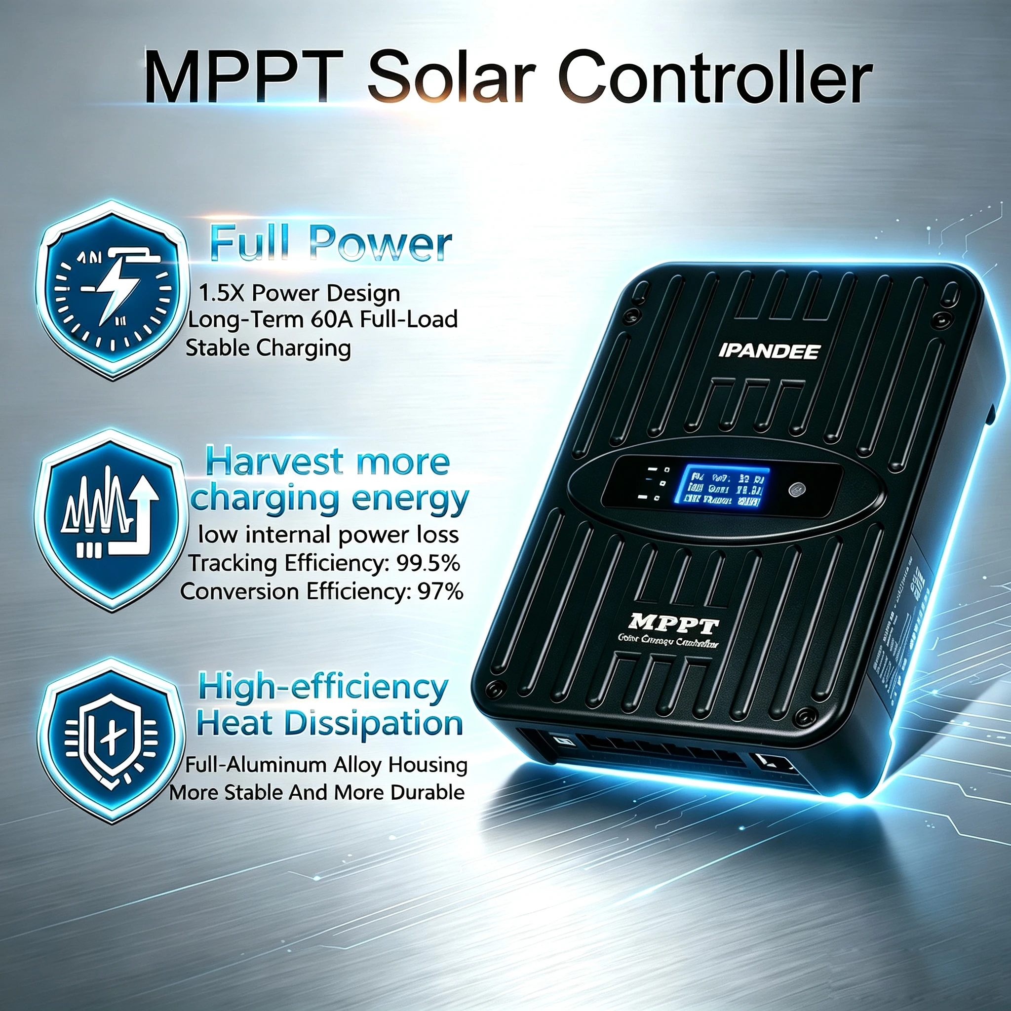 Ipandee Solar Charge Controller 60A MPPT 12V/24V Auto,Max Input 150V Solar Charger, RS485 APP PC Monitoring for Lead-acid, AGM, Gel, Lithium Ect