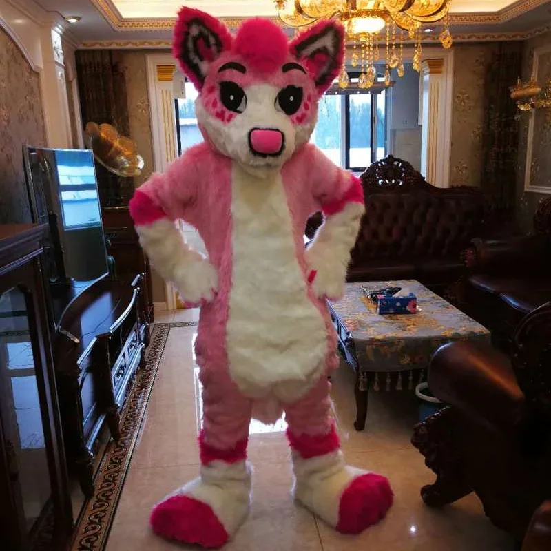 

Pink Fursuit Husky Mascot Costume Cosplay Party Game Outfits Advertising Carnival Halloween Adult Christmas