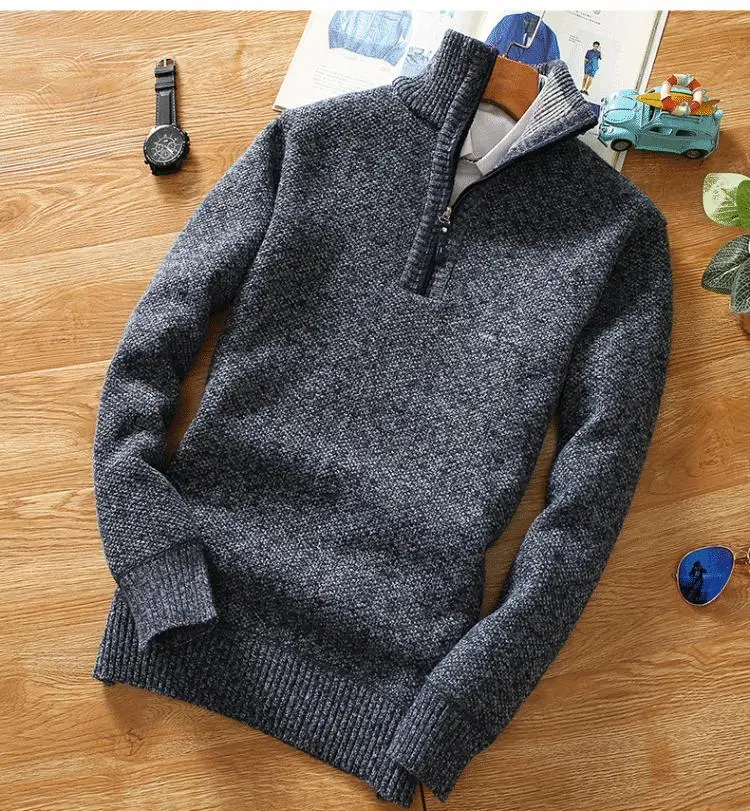 New Pullovers Autumn Winter Knit Sweater Men's Zipper Outwear Korean Casual Streetwear Turtleneck Cold Blouse Hombre Jumpers
