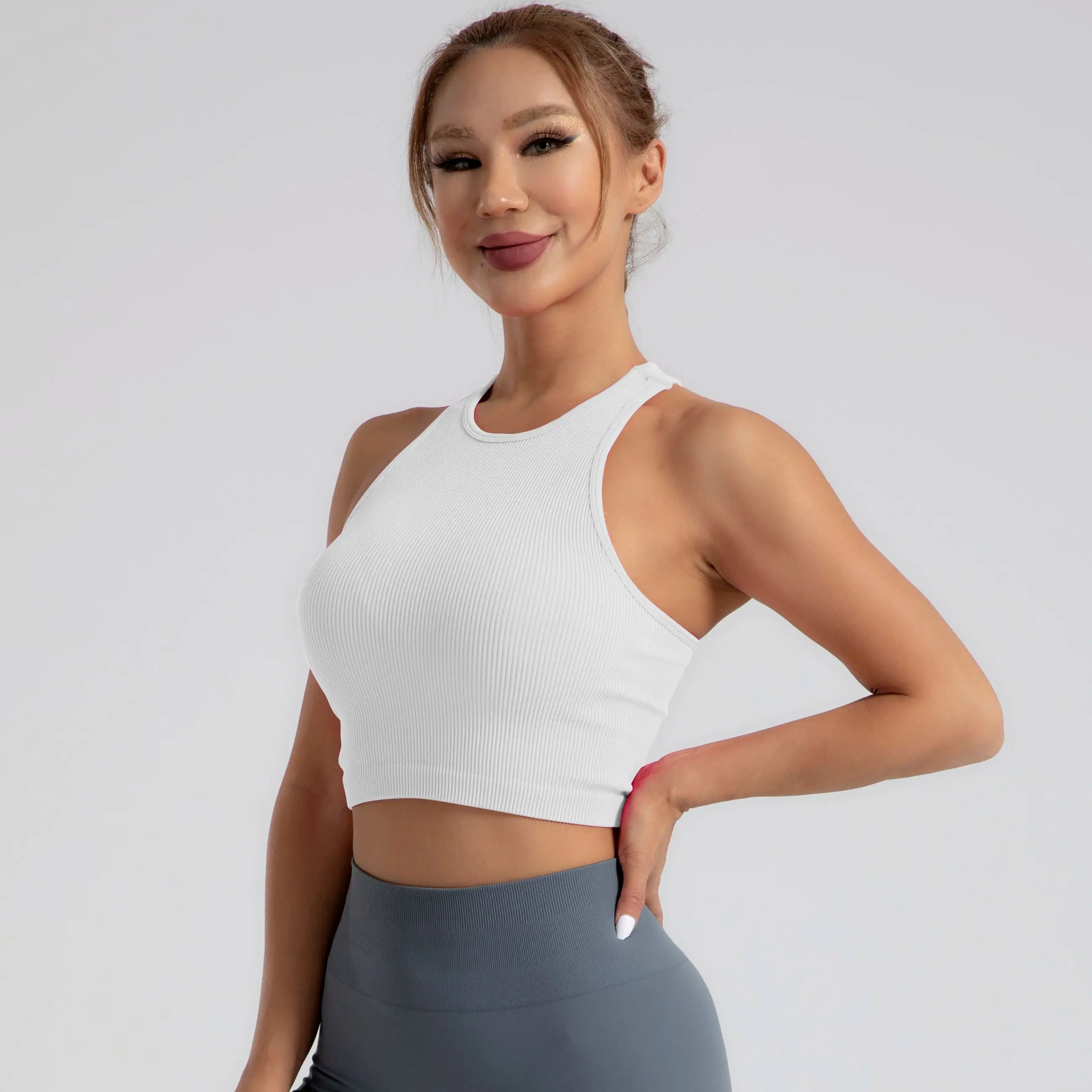 Seamless Crop Tank For Women Ribbed Yoga Basic Tops Gym Clothing Summer Sportswear Sleeveless camisole