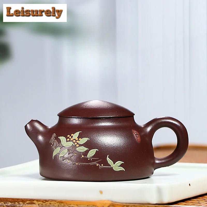 

110ML Aesthetic Yixing Purple Clay Teapots Handmade Flower Bird Pot Raw Ore Stone Red Mud Tea Soaking Kettle Zisha Teaset Gift