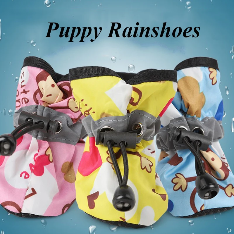 Monkey Pattern Dog Shoes Waterproof Rain Dog Boots Pet Foot Covers Waterproof Non-slip Puppy Shoe Cute Shoes For Dog Accessories